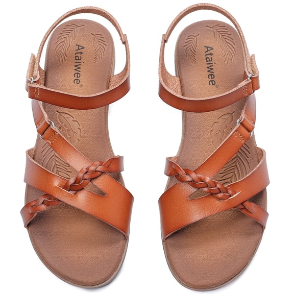 Ataiwee Women's Flat Slide Sandals - Casual Comfort Braided Strappy Flat Summer Sandals.