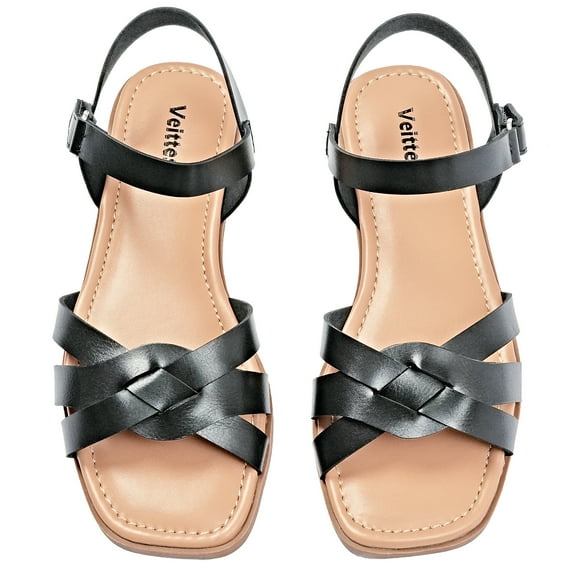 Ataiwee Women's Flat Slide Sandals - Casual Comfortable Criss Cross Squsre Toe Flat Summer Sandals.