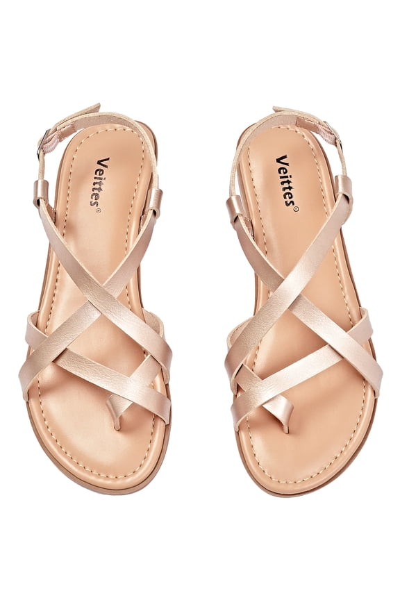 Women's Flat Slide Sandals - Casual Multiple Straps Criss Cross Thong Flat Summer Shoes.