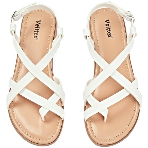 Ataiwee Women's Flat Slide Sandals - Casual Multiple Straps Criss Cross Thong Flat Summer Shoes.