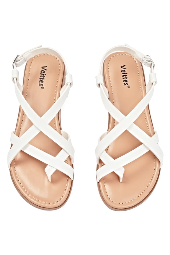 Women's Flat Slide Sandals - Casual Multiple Straps Criss Cross Thong Flat Summer Shoes.