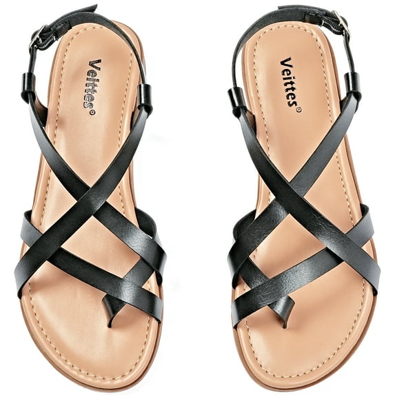 Ataiwee Women's Flat Slide Sandals - Casual Multiple Straps Criss Cross Thong Flat Summer Shoes.
