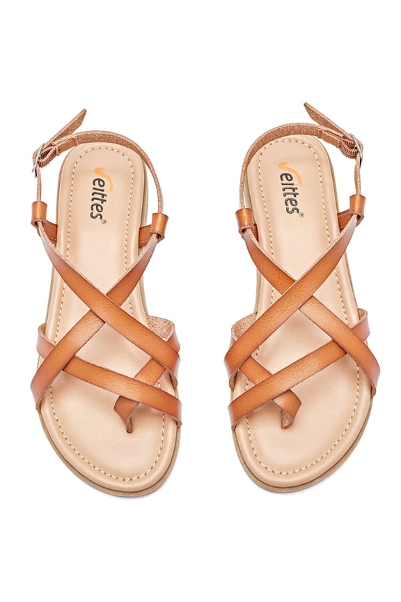 Women's Flat Slide Sandals - Casual Multiple Straps Criss Cross Thong Flat Summer Shoes.