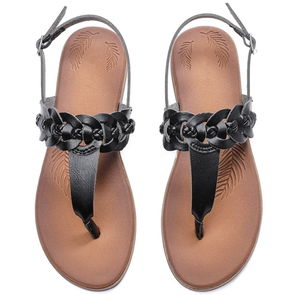 Ataiwee Women's Flat Slide Sandals - Classic T-strap Ankle Strap Comfort Thong Flat Summer Sandals.