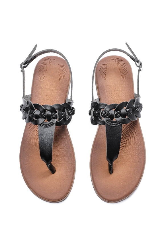 Women's Flat Slide Sandals - Classic T-strap Ankle Strap Comfort Thong Flat Summer Sandals.