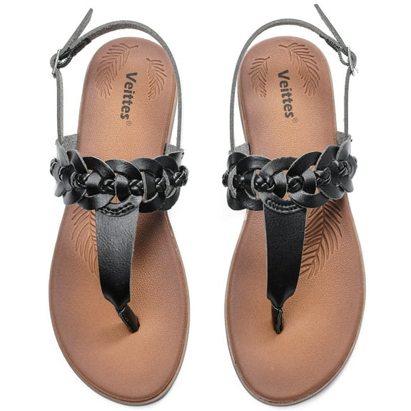 Ataiwee Women's Flat Slide Sandals - Classic T-strap Ankle Strap Comfort Thong Flat Summer Sandals.