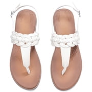 Ataiwee Womens Flat Slide Sandals - Classic T-strap Ankle Strap Comfort Thong Flat Summer Sandals.