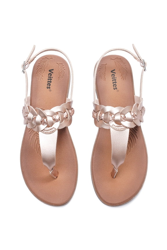 Women's Flat Slide Sandals - Classic T-strap Ankle Strap Comfort Thong Flat Summer Sandals.