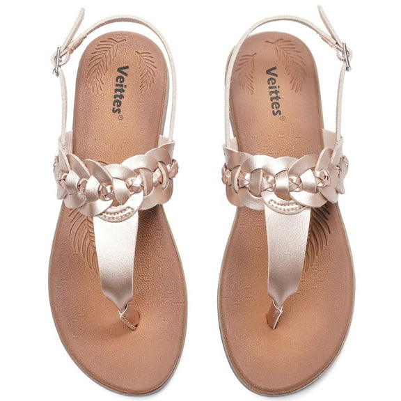 Ataiwee Women's Flat Slide Sandals - Classic T-strap Ankle Strap Comfort Thong Flat Summer Sandals.