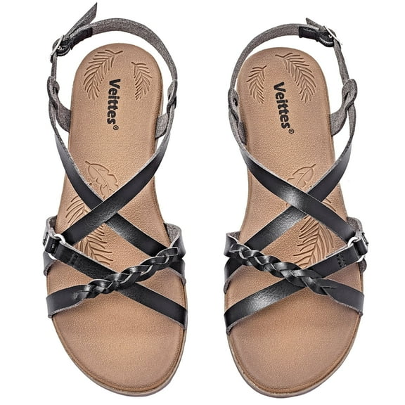 Ataiwee Women's Flat Slide Sandals - Fashion Adjustable Cross Strappy Braided Flat Summer Shoes.