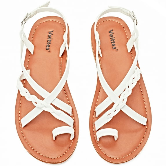 Ataiwee Women's Flat Slide Sandals - Fashion Casual Braided Toe Ring Cute Summer Shoes.