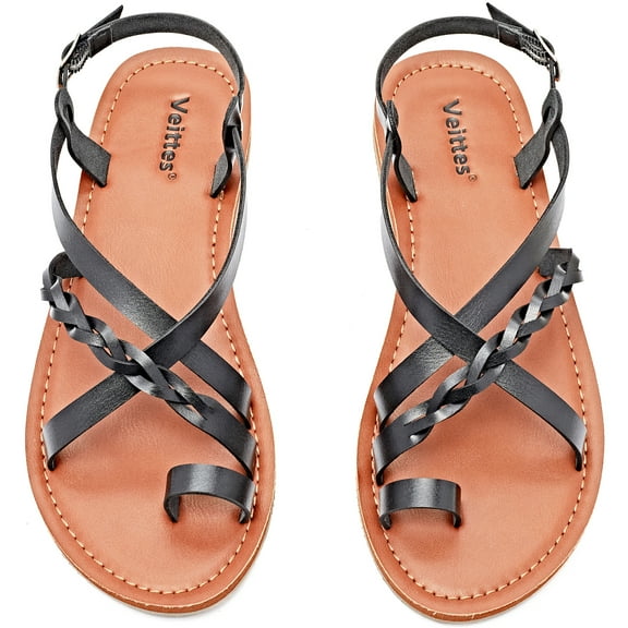 Ataiwee Women's Flat Slide Sandals - Fashion Casual Braided Toe Ring Cute Summer Shoes.