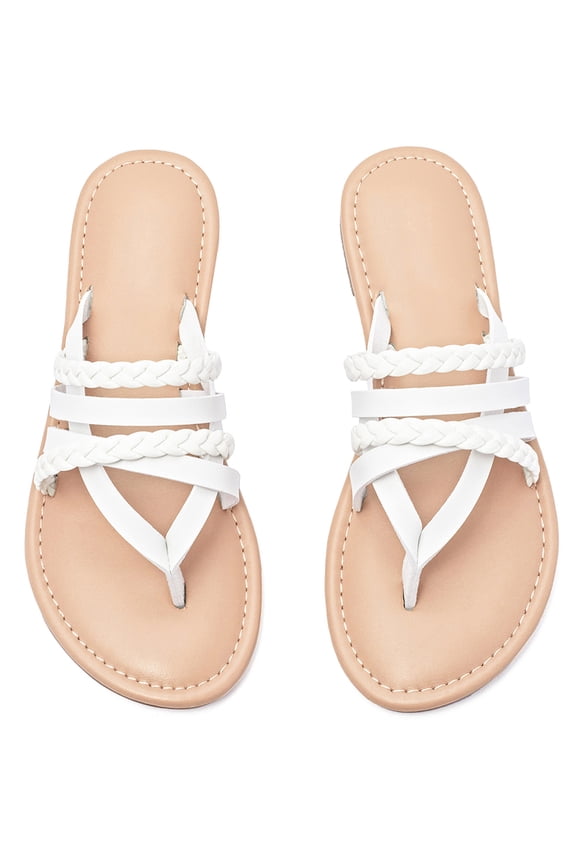 Women's Flat Slide Sandals, Fashion Strappy Braided Slip On Flat Summer Shoes.