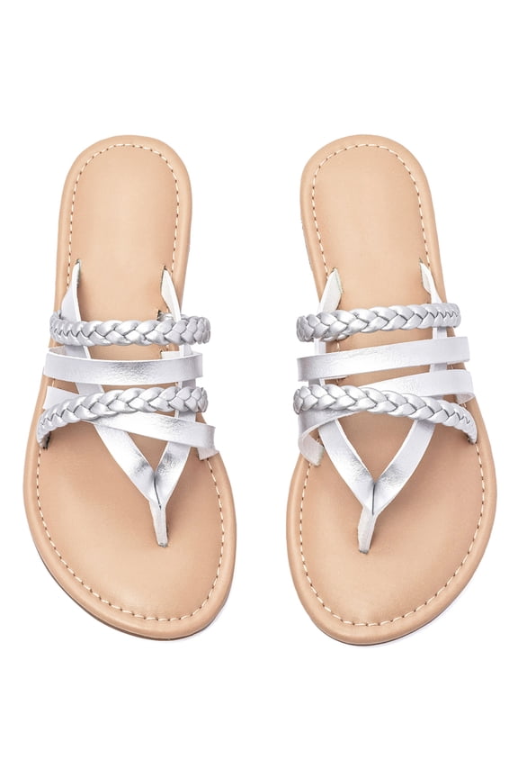Women's Flat Slide Sandals, Fashion Strappy Braided Slip On Flat Summer Shoes.