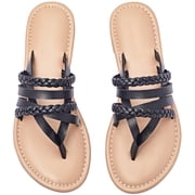 Ataiwee Womens Flat Slide Sandals, Fashion Strappy Braided Slip On Flat Summer Shoes.