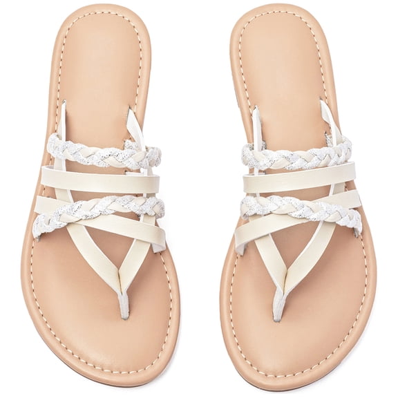 Ataiwee Women's Flat Slide Sandals, Fashion Strappy Braided Slip On Flat Summer Shoes.