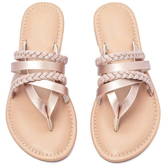 Ataiwee Women's Flat Slide Sandals, Fashion Strappy Braided Slip On Flat Summer Shoes.