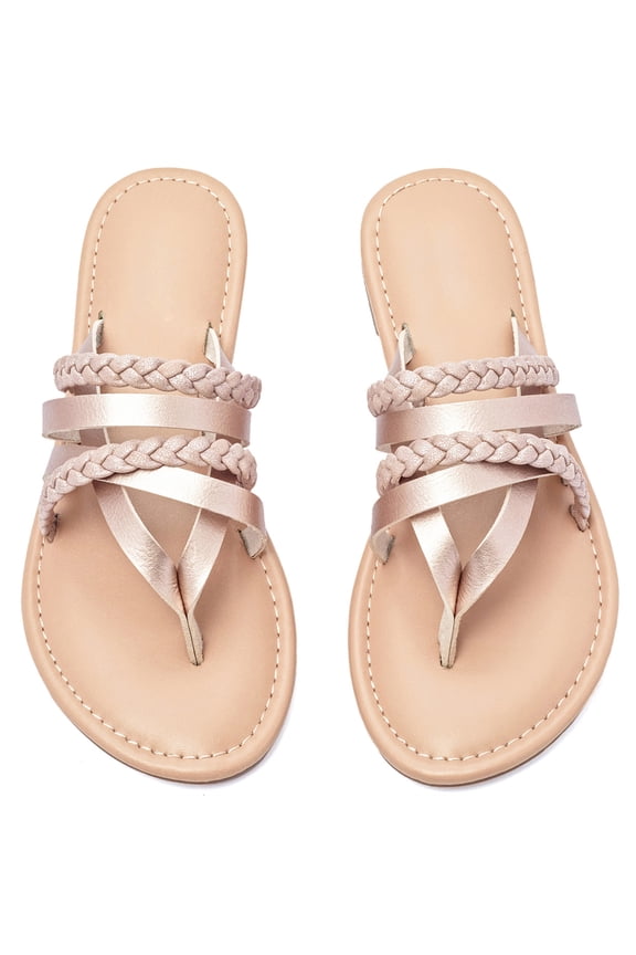 Women's Flat Slide Sandals, Fashion Strappy Braided Slip On Flat Summer Shoes.