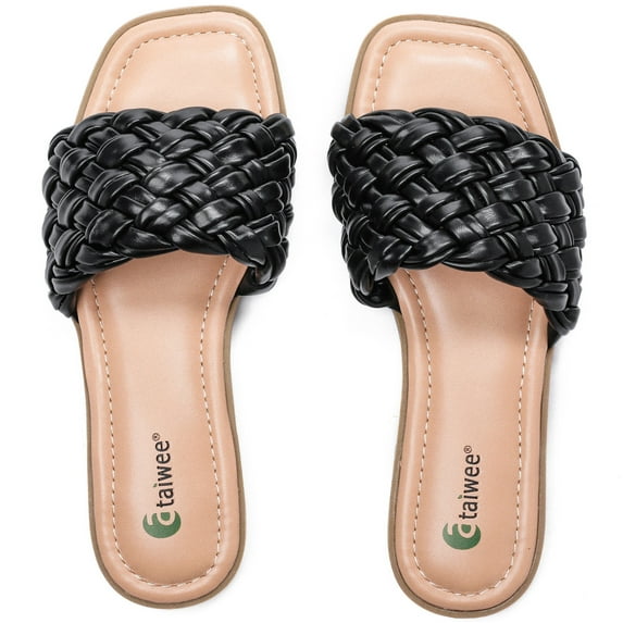 Ataiwee Women's Flat Slide Sandals - Fashionable Braided Elegant Cross Strap Flat Summer Sandals.