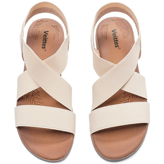 Ataiwee Women's Flat Slide Sandals - Fashionable Elastic Ankle Strap Comfortable Flat Summer Sandals.