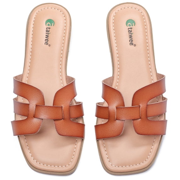 Ataiwee Women's Flat Slide Sandals - Ladies Casual Criss Cross Slip On Walk Summer Dress Slide Sandals.