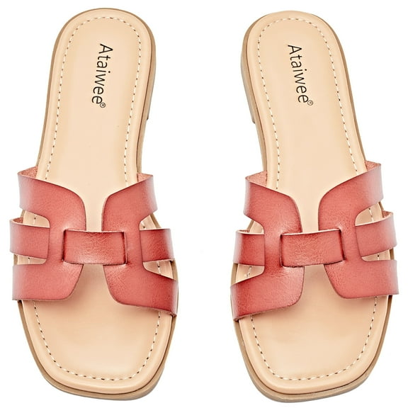 Ataiwee Women's Flat Slide Sandals - Ladies Casual Criss Cross Slip On Walk Summer Dress Slide Sandals.