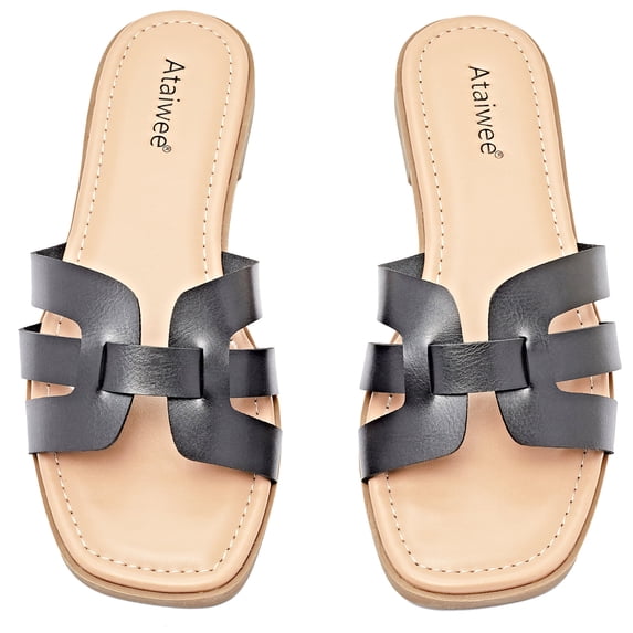 Ataiwee Women's Flat Slide Sandals - Ladies Casual Criss Cross Slip On Walk Summer Dress Slide Sandals.