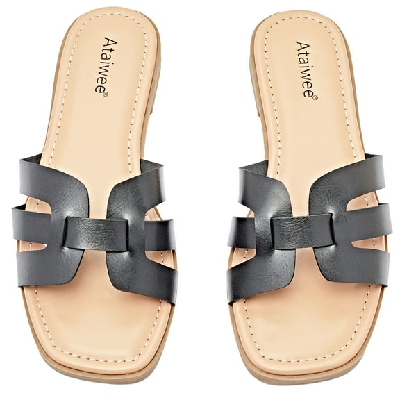 Ataiwee Women's Flat Slide Sandals - Ladies Casual Criss Cross Slip On Walk Summer Dress Slide Sandals.