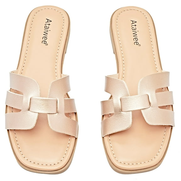 Ataiwee Women's Flat Slide Sandals - Ladies Casual Criss Cross Slip On Walk Summer Dress Slide Sandals.