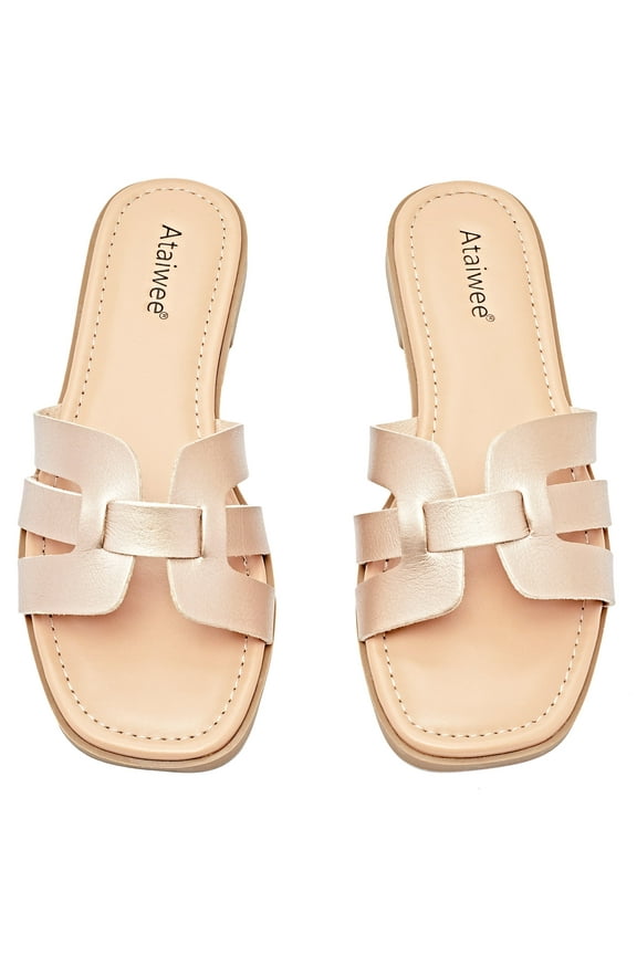 Ataiwee Women's Flat Slide Sandals - Ladies Casual Criss Cross Slip On Walk Summer Dress Slide Sandals.