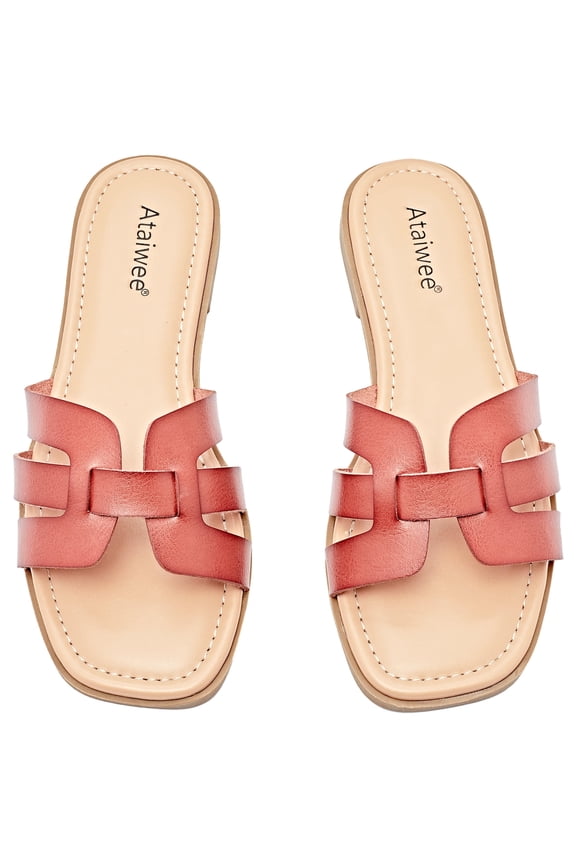 Women's Flat Slide Sandals - Ladies Casual Criss Cross Slip On Walk Summer Dress Slide Sandals.