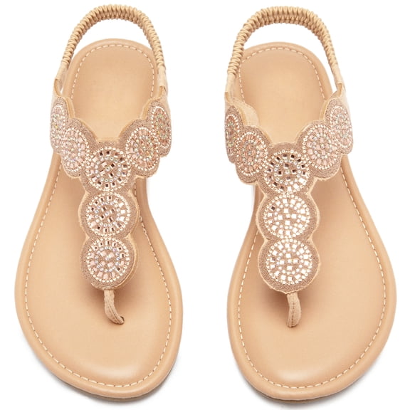 Ataiwee Women's Flat Slide Sandals - Stylish classic Bohemian T-Strap Ankle Strap Thong Summer Sandals.