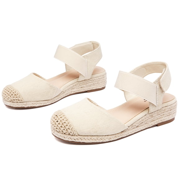 Ataiwee Women's Platform Wedge Heel Espadrille Sandals - Hook-and-Loop Closure with Ankle Strap, Comfortable Insole, lightweight Rubber Sole, Close-Toe Casual Summer Sandals.