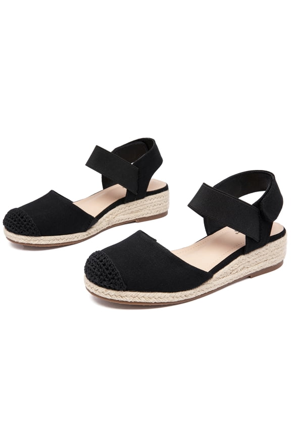 Women's Platform Wedge Heel Espadrille Sandals - Hook-and-Loop Closure with Ankle Strap, Comfortable Insole, lightweight Rubber Sole, Close-Toe Casual Summer Sandals.