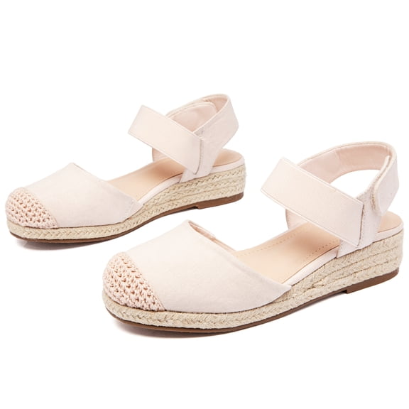 Ataiwee Women's Platform Wedge Heel Espadrille Sandals - Hook-and-Loop Closure with Ankle Strap, Comfortable Insole, lightweight Rubber Sole, Close-Toe Casual Summer Sandals.