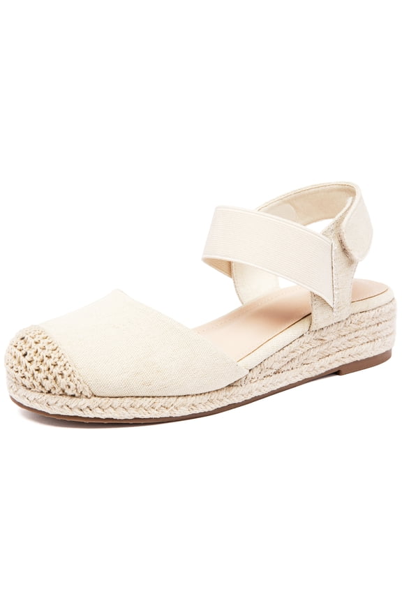 Women's Platform Wedge Heel Espadrille Sandals - Hook-and-Loop Closure with Ankle Strap, Comfortable Insole, lightweight Rubber Sole, Close-Toe Casual Summer Sandals.