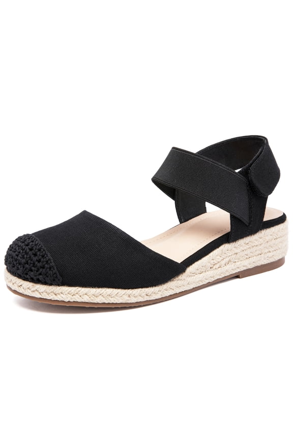Women's Platform Wedge Heel Espadrille Sandals - Hook-and-Loop Closure with Ankle Strap, Comfortable Insole, lightweight Rubber Sole, Close-Toe Casual Summer Sandals.