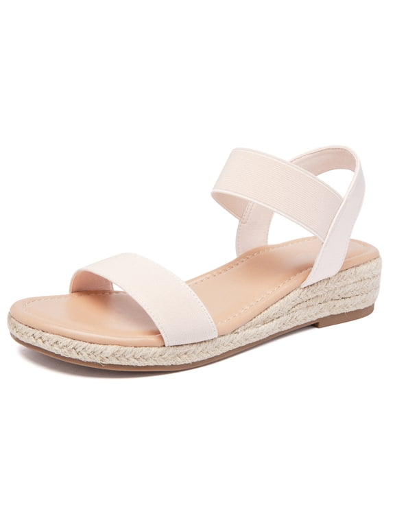 Women's Platform Wedge Heel Sandals - Open-Toe Adjustable Elastic Strappy, lightweight Rubber Sole, Comfortable Insole, Casual Summer Strappy Sandals.