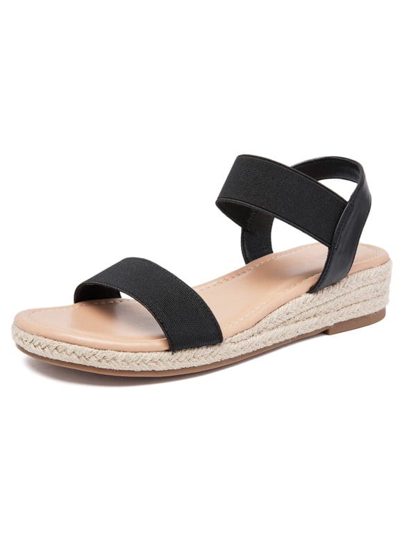 Women's Platform Wedge Heel Sandals - Open-Toe Adjustable Elastic Strappy, lightweight Rubber Sole, Comfortable Insole, Casual Summer Strappy Sandals.