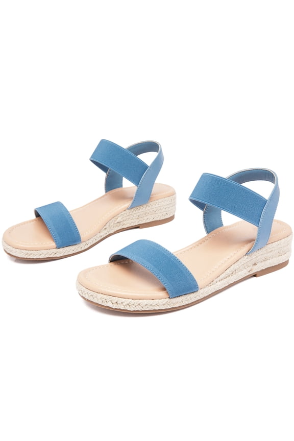 Women's Platform Wedge Heel Sandals - Open-Toe Adjustable Elastic Strappy, lightweight Rubber Sole, Comfortable Insole, Casual Summer Strappy Sandals.