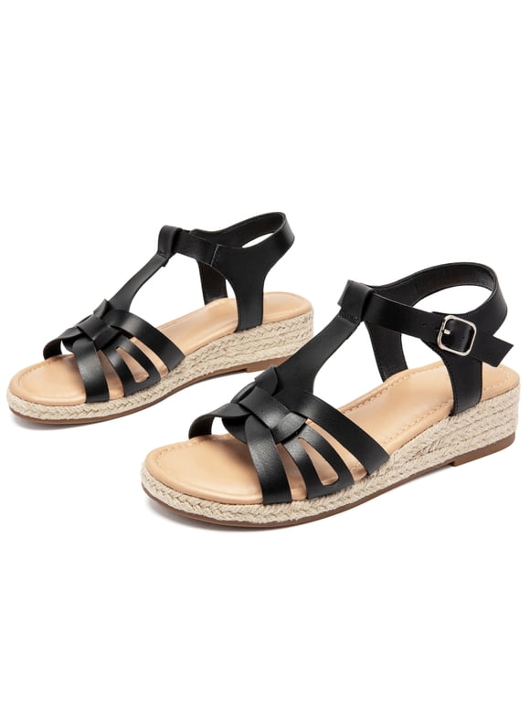 Women's Platform Wedge Heel Sandals - Open-Toe Ankle Strap with Adjustable Buckle Closure, lightweight Rubber Sole, Comfortable Insole, Casual Summer Strappy Sandals.