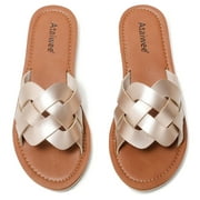 Ataiwee Womens Slide Sandals, Fashion Strappy Braided Slip On Flat Summer Shoes.