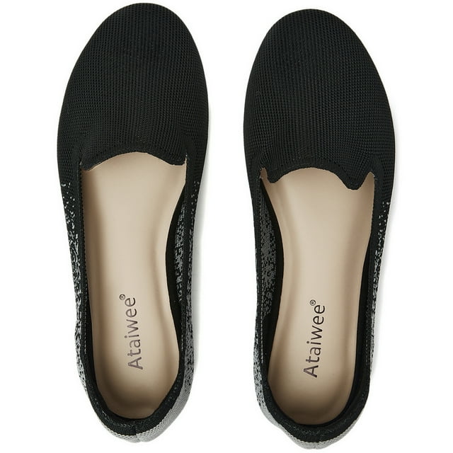 Ataiwee Women's Wide Width Flats Shoes - Dressy Round Toe Cute Plus Size Suede Ballet Shoes.(1910002-2402, BR/MF, UK9.5 Wide