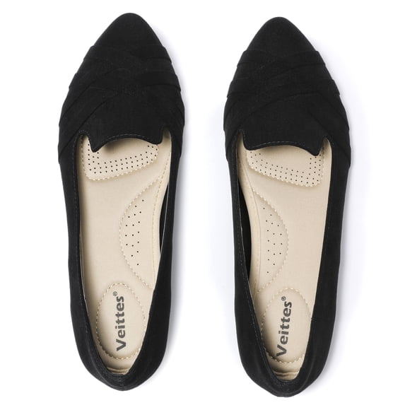 Ataiwee Women's Wide Width Flat Shoes, Casual Pointed Classy Soft Comfort Ballet Flats.(2109008,BK/MF,11 Wide)