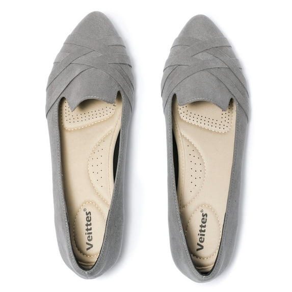 Ataiwee Women's Wide Width Flat Shoes, Casual Pointed Classy Soft Comfort Ballet Flats.(2109008,GR/MF,11.5 Wide)