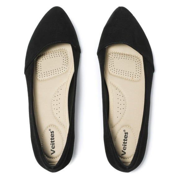 Ataiwee Women's Wide Width Flat Shoes, Casual Pointed Classy Soft Comfort Ballet Flats.(2109009,BK/MF,6.5 Wide)