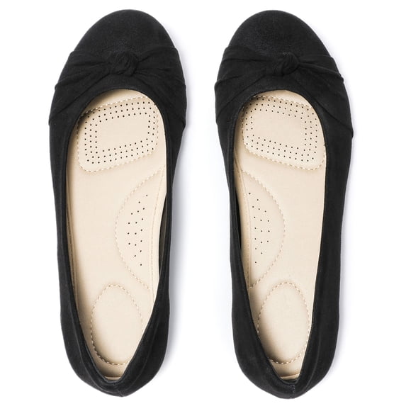 Ataiwee Women's Wide Width Flat Shoes, Classic Soft Round Toe Cute Bow Design Ballet Flats.(2109004,BK/MF,6 Wide)