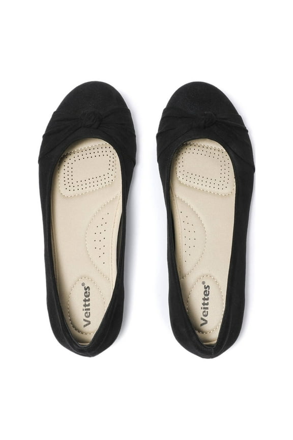 Women's Wide Width Flat Shoes, Classic Soft Round Toe Cute Bow Design Ballet Flats.(2109004,BK/MF,9.5 Wide)