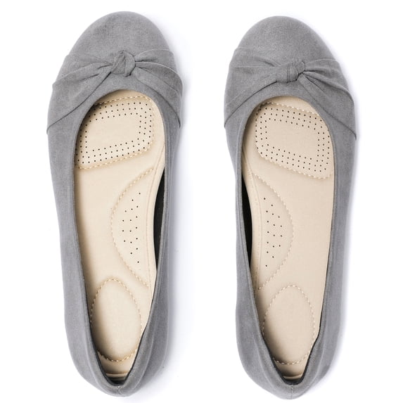 Ataiwee Women's Wide Width Flat Shoes, Classic Soft Round Toe Cute Bow Design Ballet Flats.(2109004,GR/MF,11 Wide)