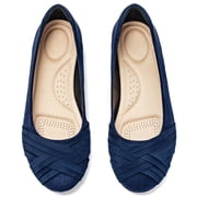 Ataiwee Womens Wide Width Flat Shoes, Classy Soft Round Toe Cross Line Design Ballet Flats.2109002,BL/MF,9.5 Wide